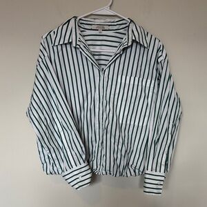 Dorothee Schumacher Bubble Hem Green/White Stripe Button Up Blouse - XS/S